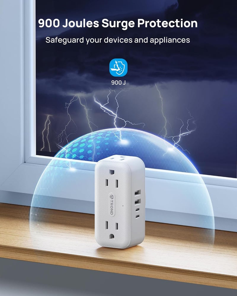 TROND Outlet Extender with 360 Rotating Plug, Plug Adapter with 4 Electrical Sockets and 4 USB Ports, 900 Joules Surge Protection, 3 Way Outlet Splitter for Home Office Travel, White - Image 5